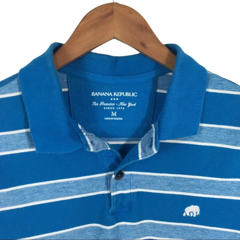 PO378 Mens Banana Republic Designer Striped Short Sleeve Polo M